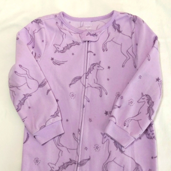 carter's purple unicorn fleece zipper footie sleeper pajamas 4T toddler girls - Picture 4 of 6